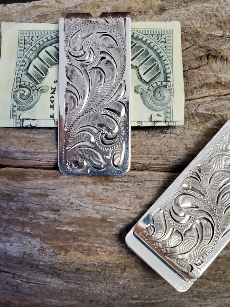 Money Clip Narrow Silver Engraved-MC-01