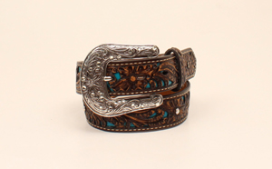 Ariat Girl's Turquoise with Brown Floral Overlay Belt