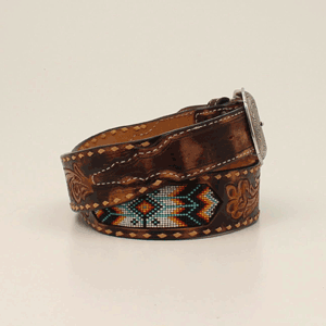 3D Men's Beaded Inlay Buck Lacing Western Belt