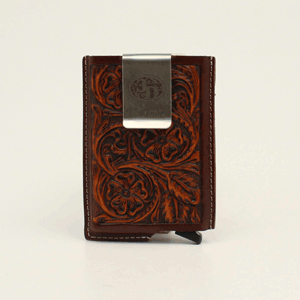 3D Men's RFID Brown Floral Leather Card Holder