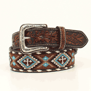 Nocona Men's Tooled Beaded Cross Belt