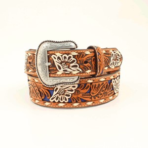 Men's Nocona Blue Floral Inlay Belt with Lace