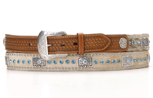 Men's Nocona Belt With Calf Hair and Blue Rhinestones