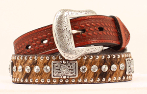 Nocona Men's Crystal Studded Hair On Hide Belt