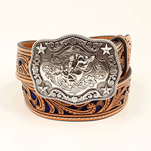 Kids Nocona Leather Belt with Bullrider Buckle