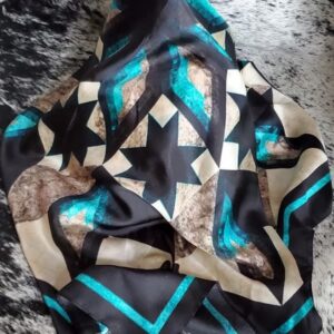 Grey & Turquoise Southwest Silk Scarf