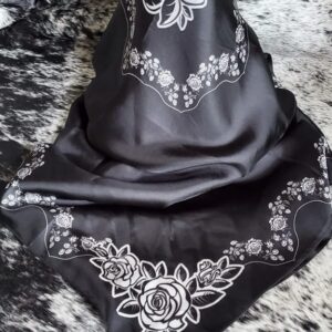 Black with White Roses Silk Scarf