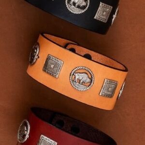 Leather Bracelet with Buffalo Conchos