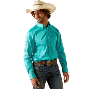 Men's Ariat Turquoise Team Logo Twill Fitted Shirt